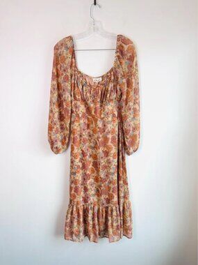 Solaí The Label Peach-Orange‎ Boho Floral Maxidress | Size S